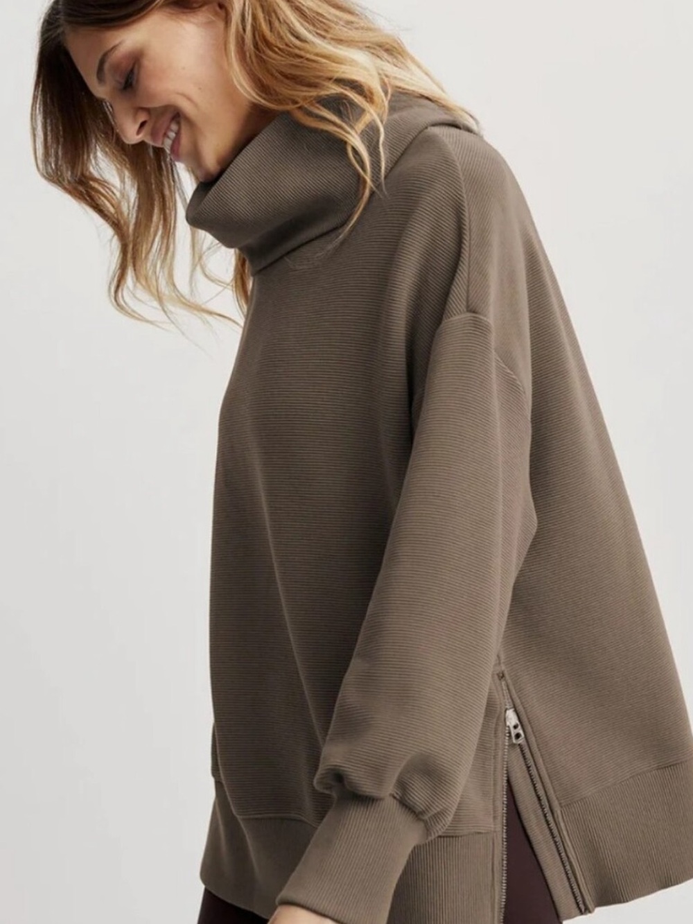 Varley Olive Taupe Oversized Turtleneck Sweater